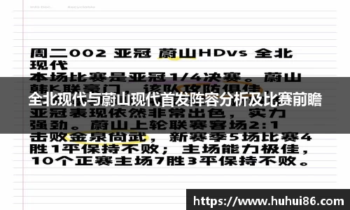 全北现代与蔚山现代首发阵容分析及比赛前瞻